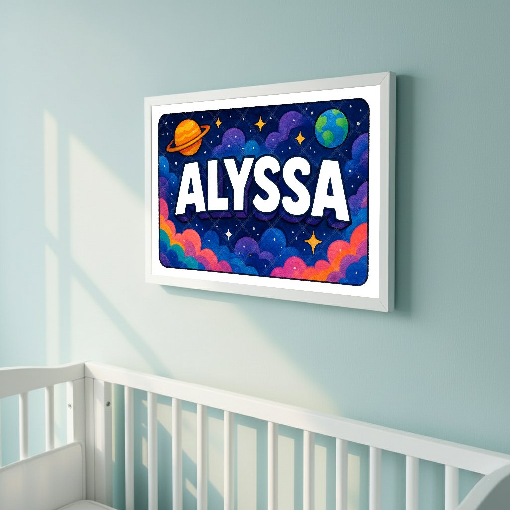 Personalized space nursery art for kids – Alyssa name print