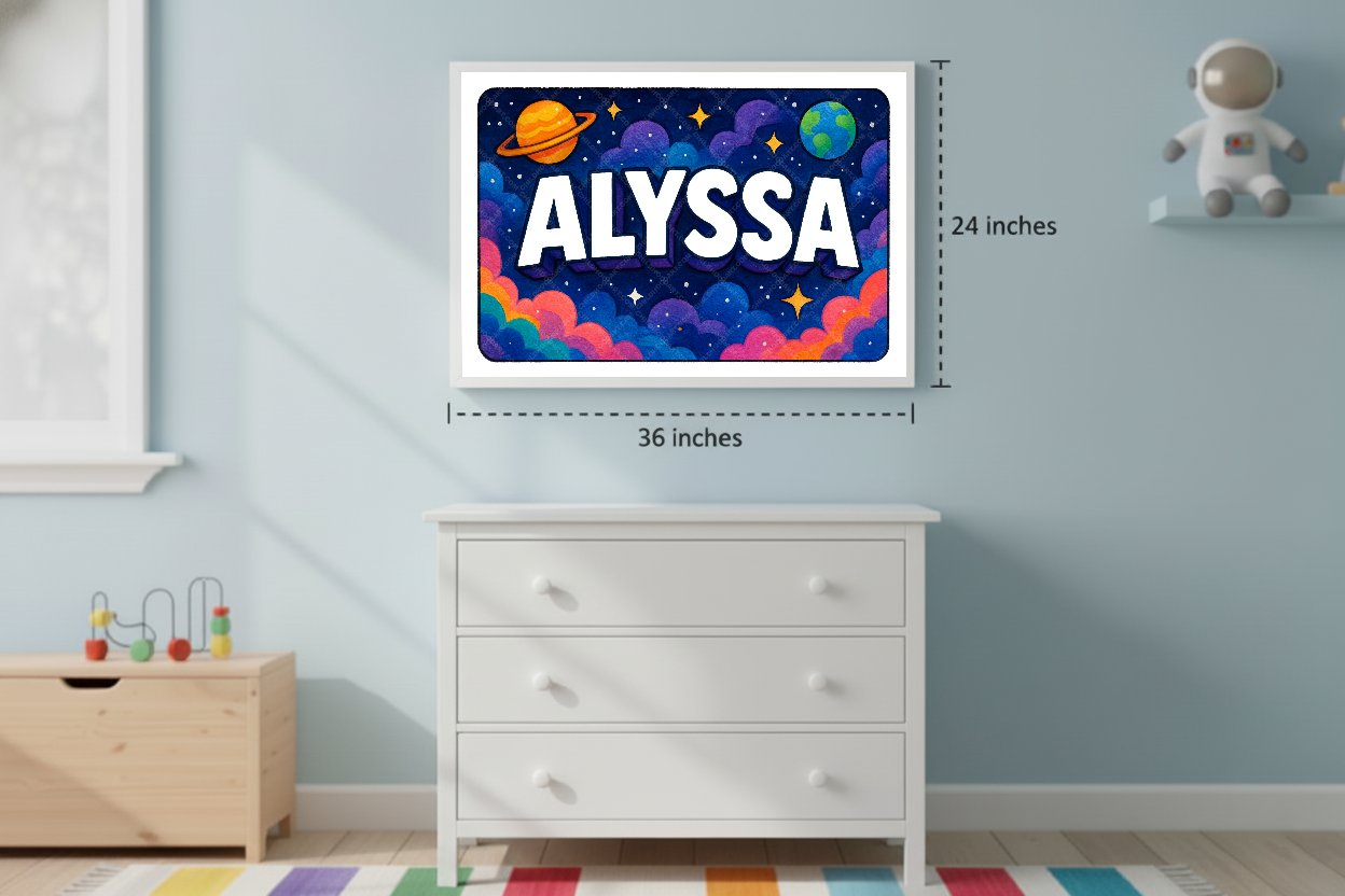 Personalized space nursery art for kids – Alyssa name print