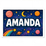 Amanda Name Art - Space Explorers personalized wall print for kids