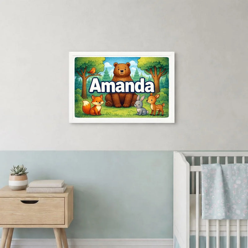 Amanda Name Art - Forest Friends personalized wall print for kids