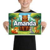 Amanda Name Art - Forest Friends personalized wall print for kids