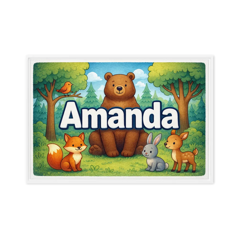 Amanda Name Art - Forest Friends personalized wall print for kids