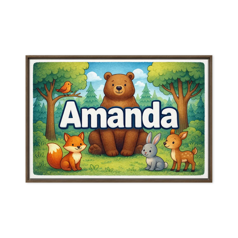 Amanda Name Art - Forest Friends personalized wall print for kids