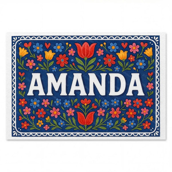 Floral farmhouse themed name art featuring Amanda