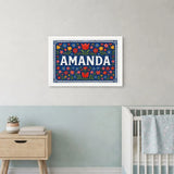 Amanda Name Art - Floral Farmhouse personalized wall print for kids