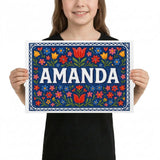 Amanda Name Art - Floral Farmhouse personalized wall print for kids
