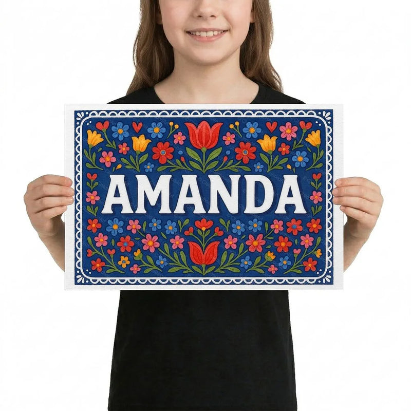Amanda Name Art - Floral Farmhouse personalized wall print for kids