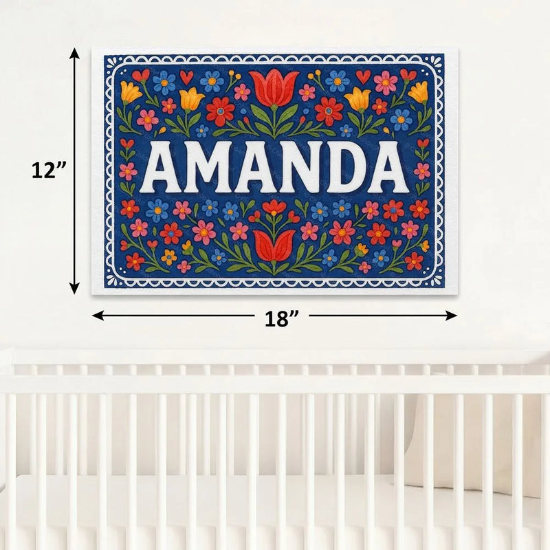 Amanda Name Art - Floral Farmhouse personalized wall print for kids