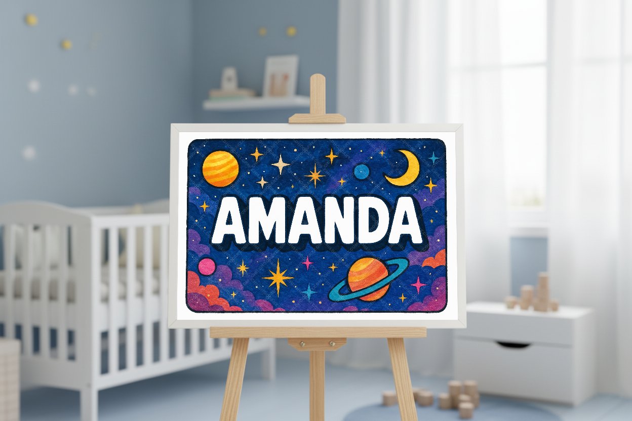 Personalized space nursery art for kids – Amanda name print