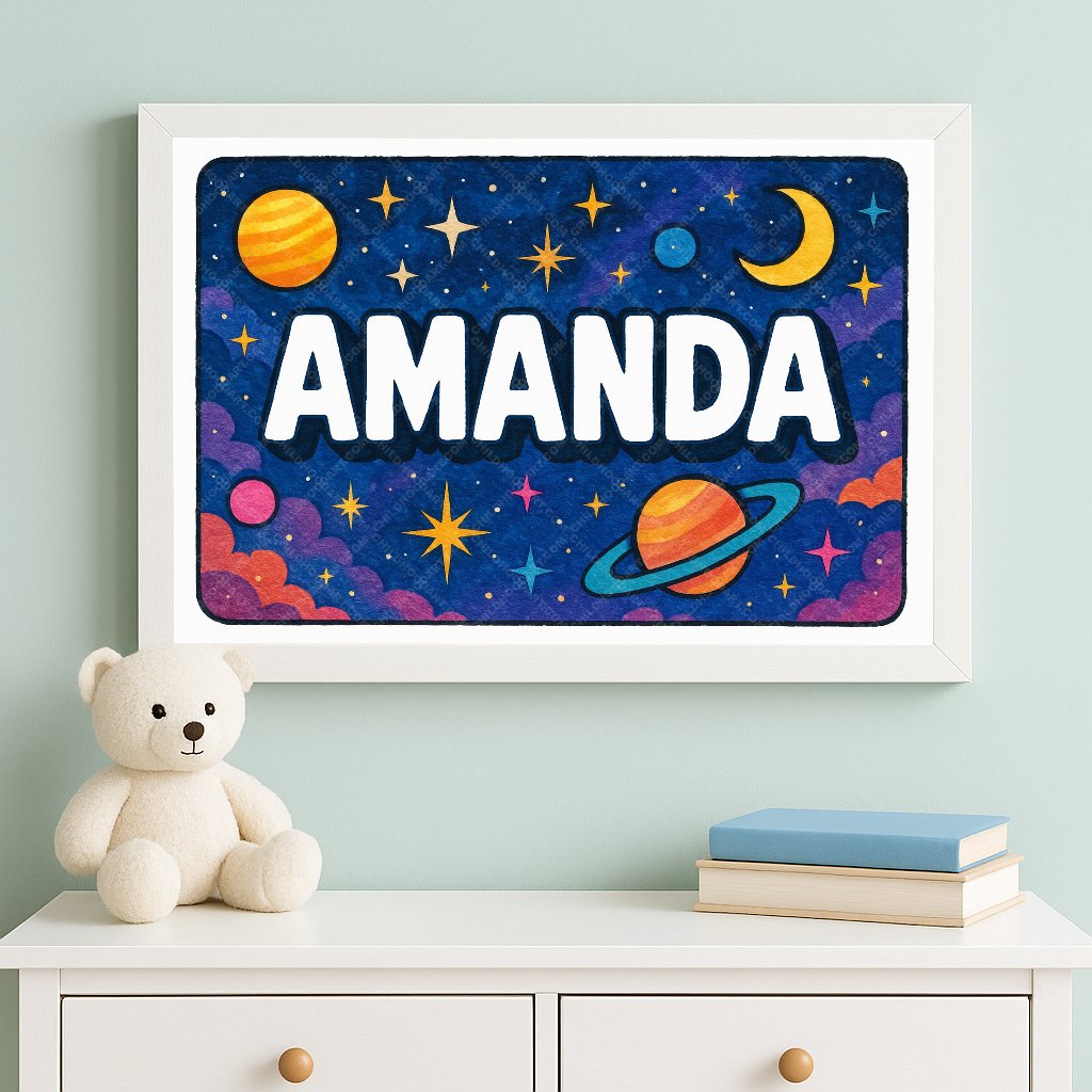 Personalized space nursery art for kids – Amanda name print