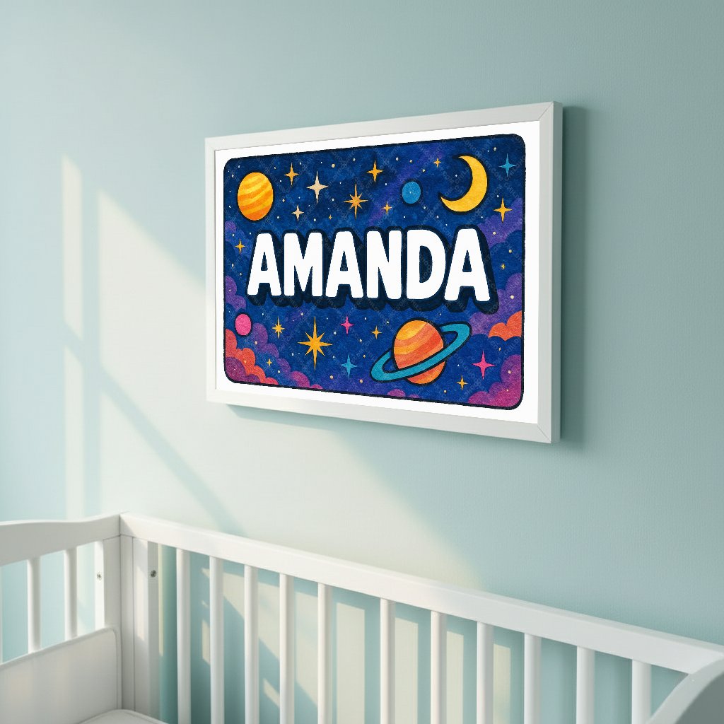 Personalized space nursery art for kids – Amanda name print