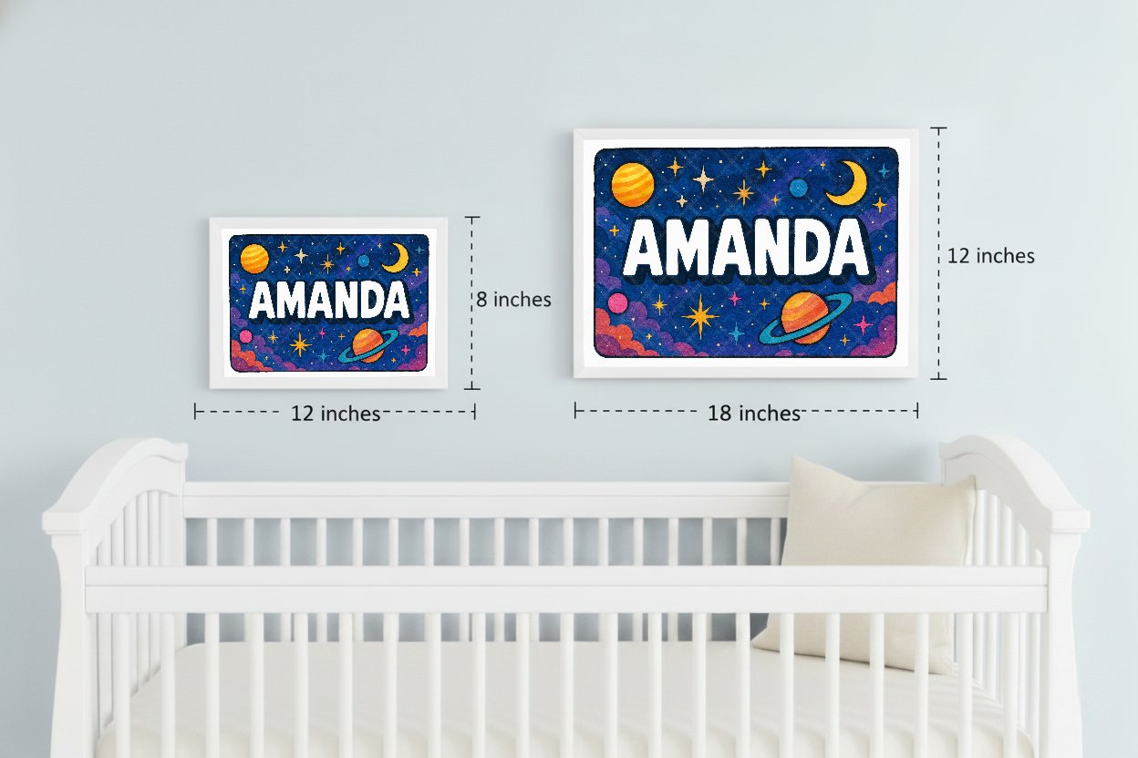 Personalized space nursery art for kids – Amanda name print