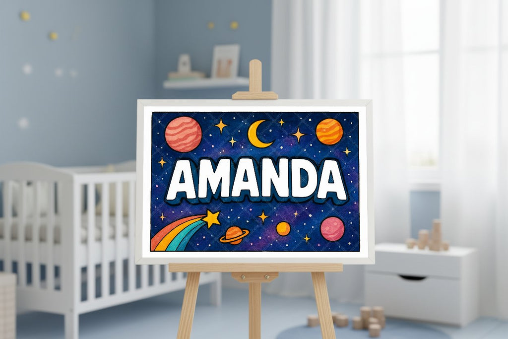 Personalized space nursery art for kids – Amanda name print