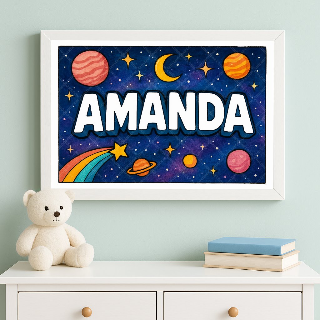 Personalized space nursery art for kids – Amanda name print
