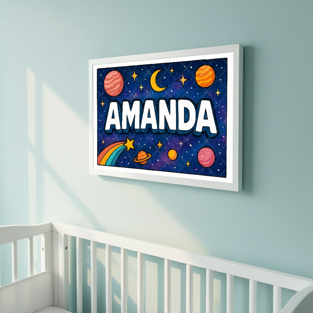 Personalized space nursery art for kids – Amanda name print
