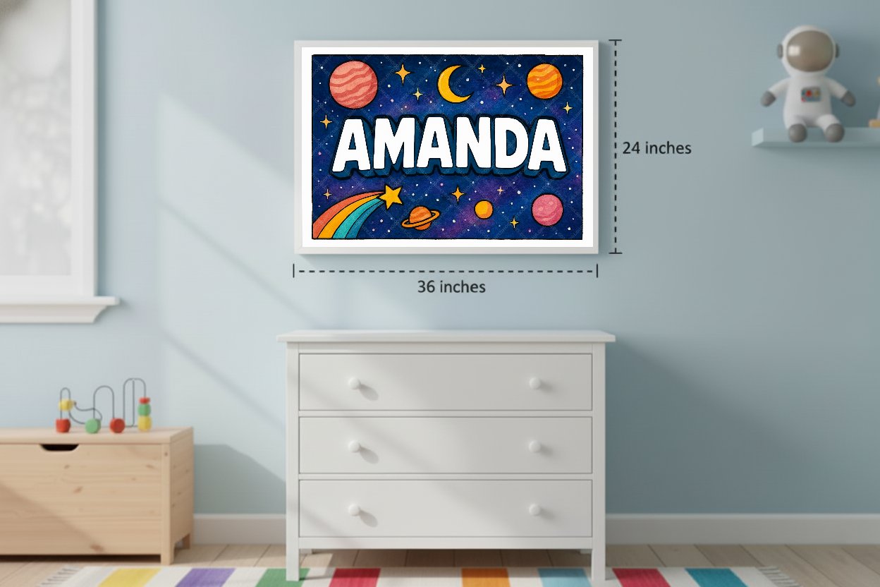 Personalized space nursery art for kids – Amanda name print