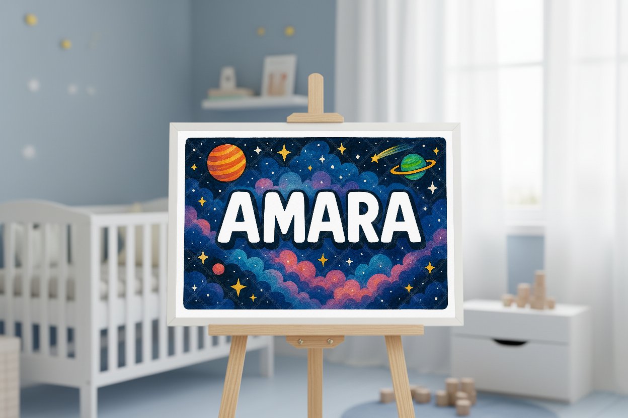Personalized space nursery art for kids – Amara name print