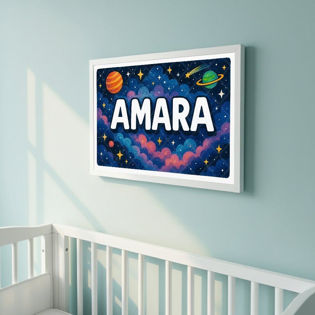 Personalized space nursery art for kids – Amara name print