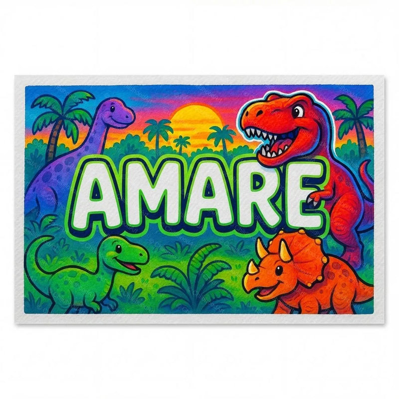 Amare Name Art - Dinosaur Adventure personalized wall print for kids