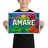 Amare Name Art - Dinosaur Adventure personalized wall print for kids