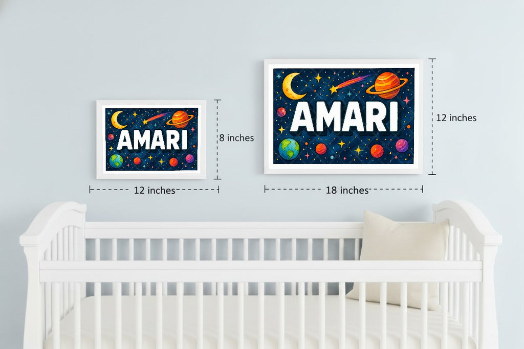 Personalized space nursery art for kids – Amari name print