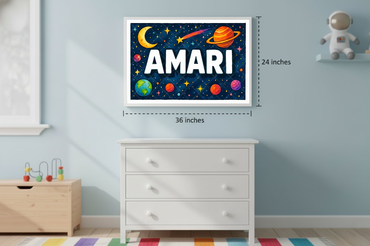 Personalized space nursery art for kids – Amari name print