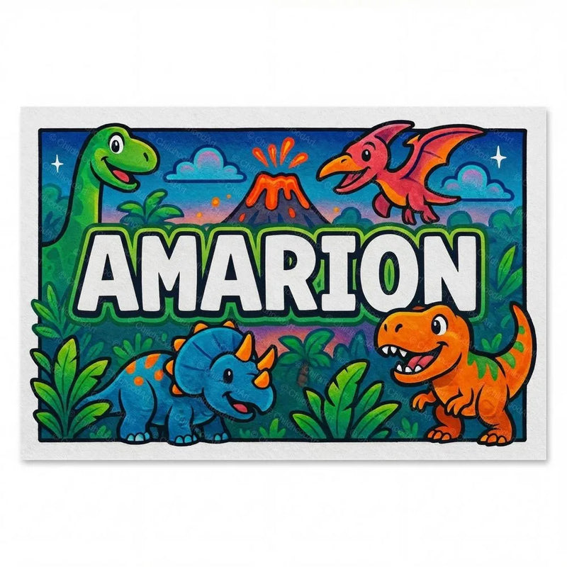 Amarion Name Art - Dinosaur Adventure personalized wall print for kids
