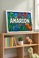 Amarion Name Art - Dinosaur Adventure personalized wall print for kids