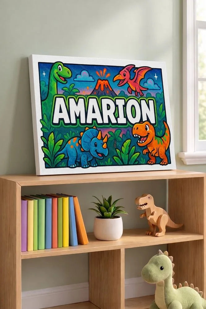 Amarion Name Art - Dinosaur Adventure personalized wall print for kids