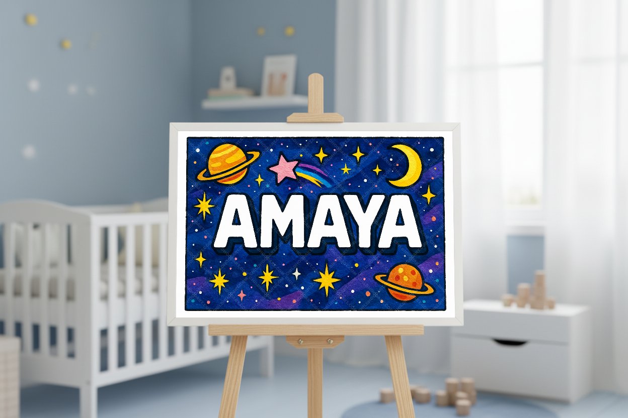 Personalized space nursery art for kids – Amaya name print