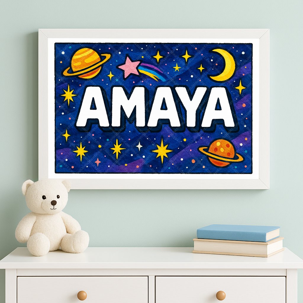 Personalized space nursery art for kids – Amaya name print
