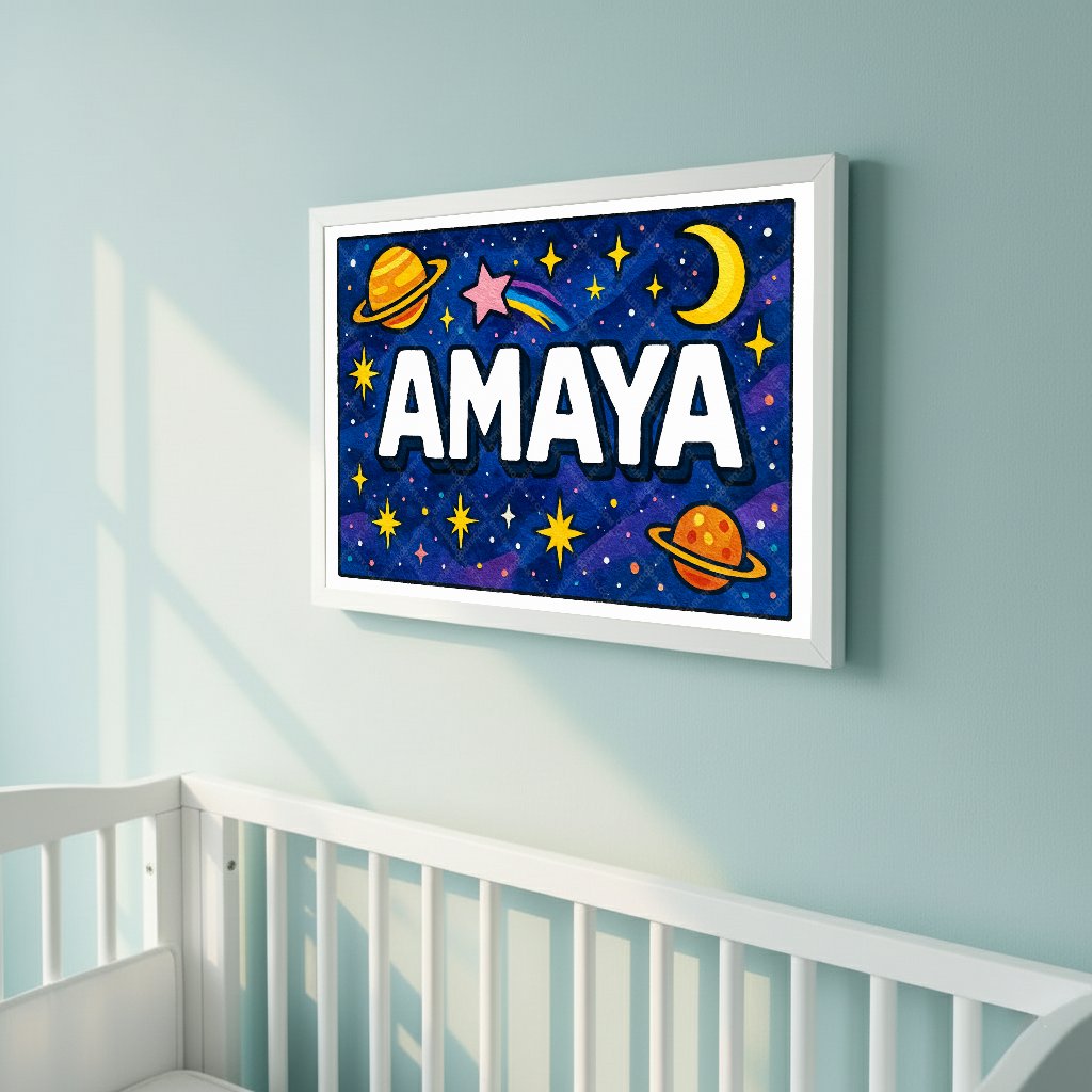 Personalized space nursery art for kids – Amaya name print