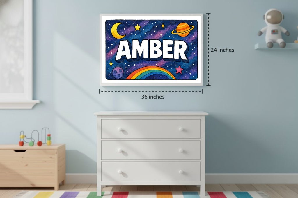 Personalized space nursery art for kids – Amber name print