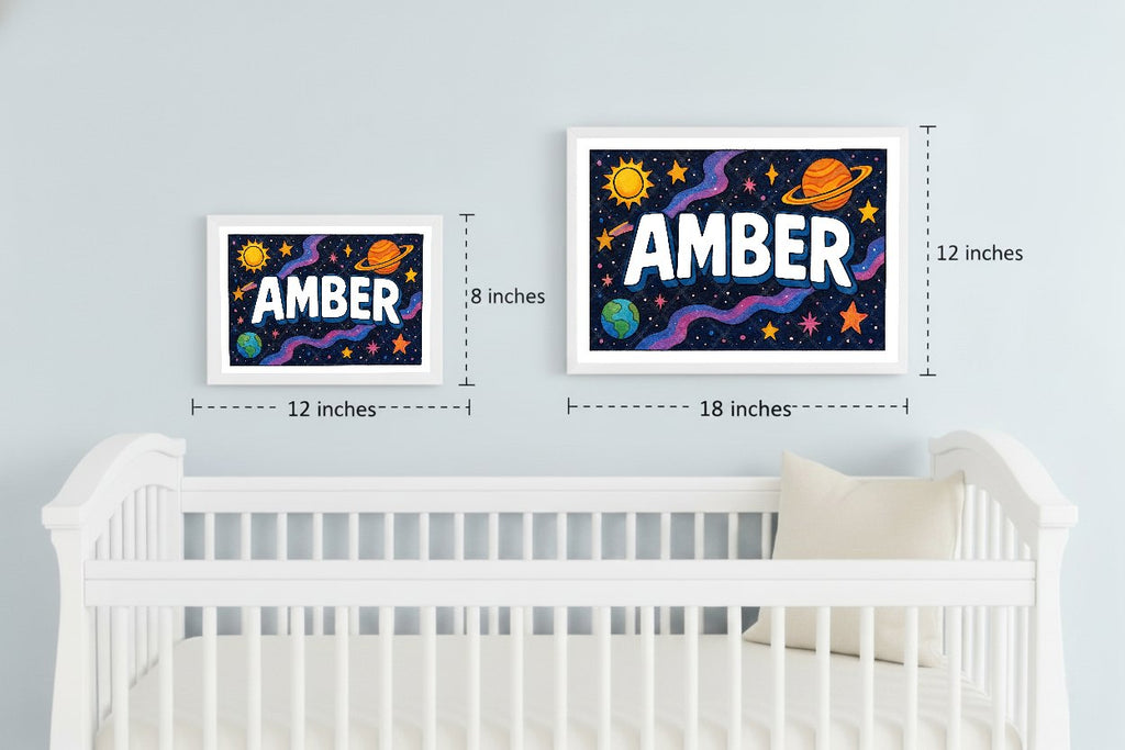 Personalized space nursery art for kids – Amber name print