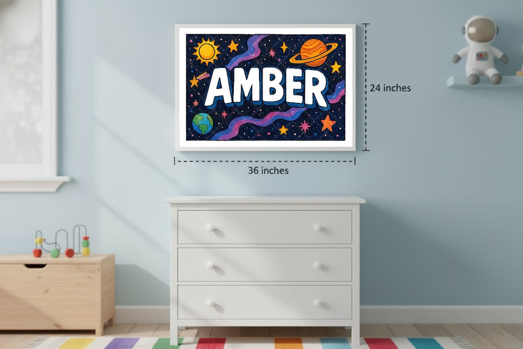 Personalized space nursery art for kids – Amber name print