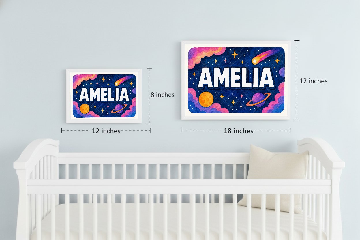 Personalized space nursery art for kids – Amelia name print