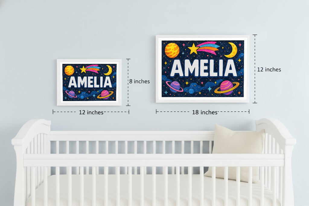 Personalized space nursery art for kids – Amelia name print