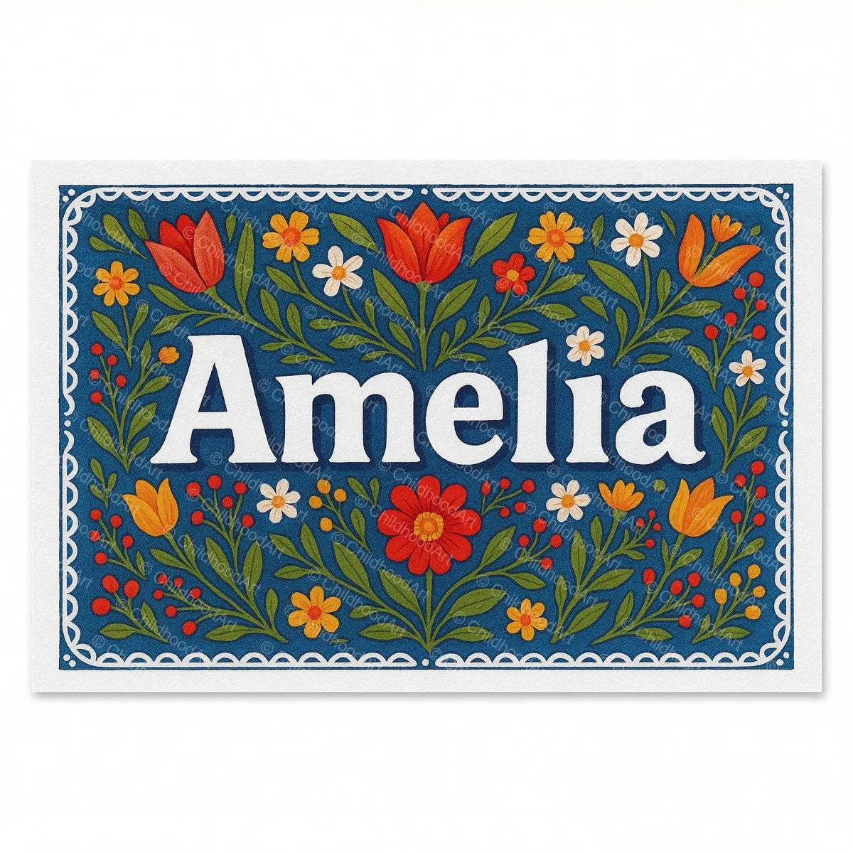 Amelia Floral Farmhouse Name Art - Full size image