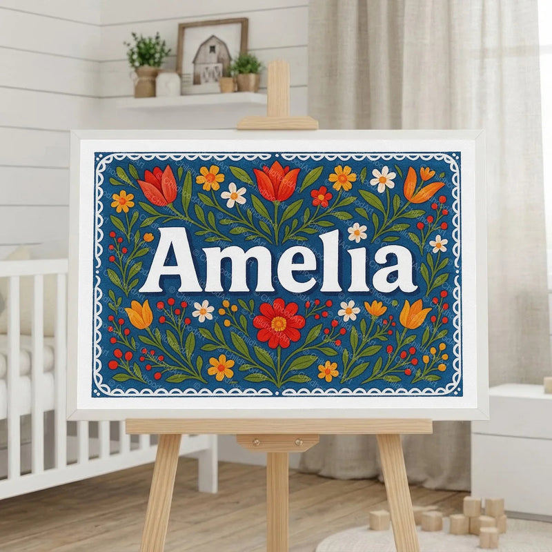 Calm personalized name art for Amelia