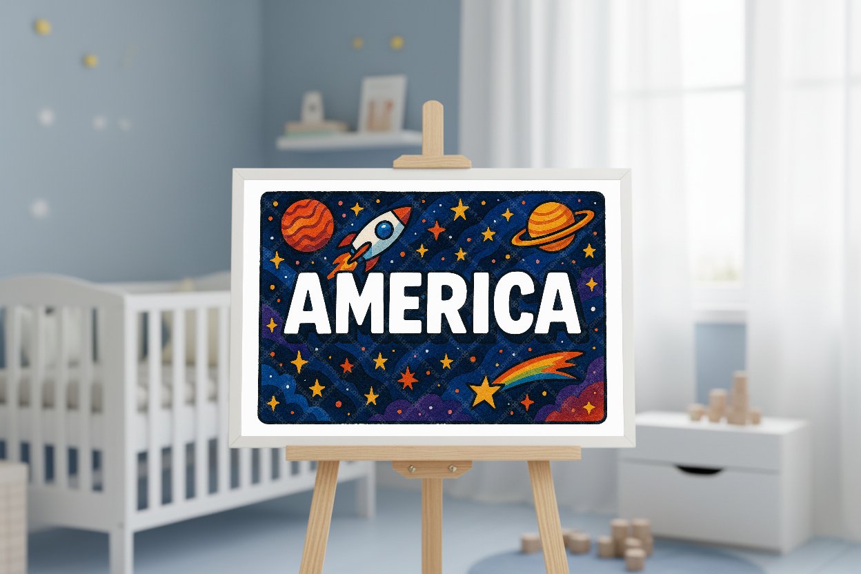 Personalized space nursery art for kids – America name print