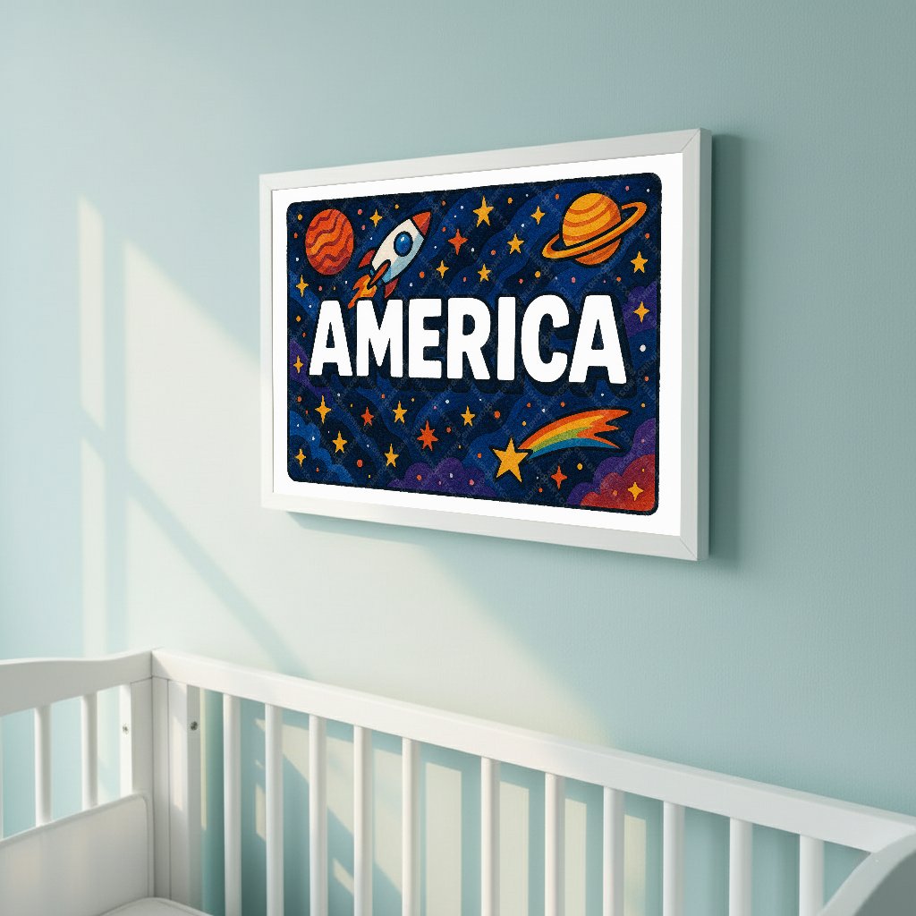 Personalized space nursery art for kids – America name print