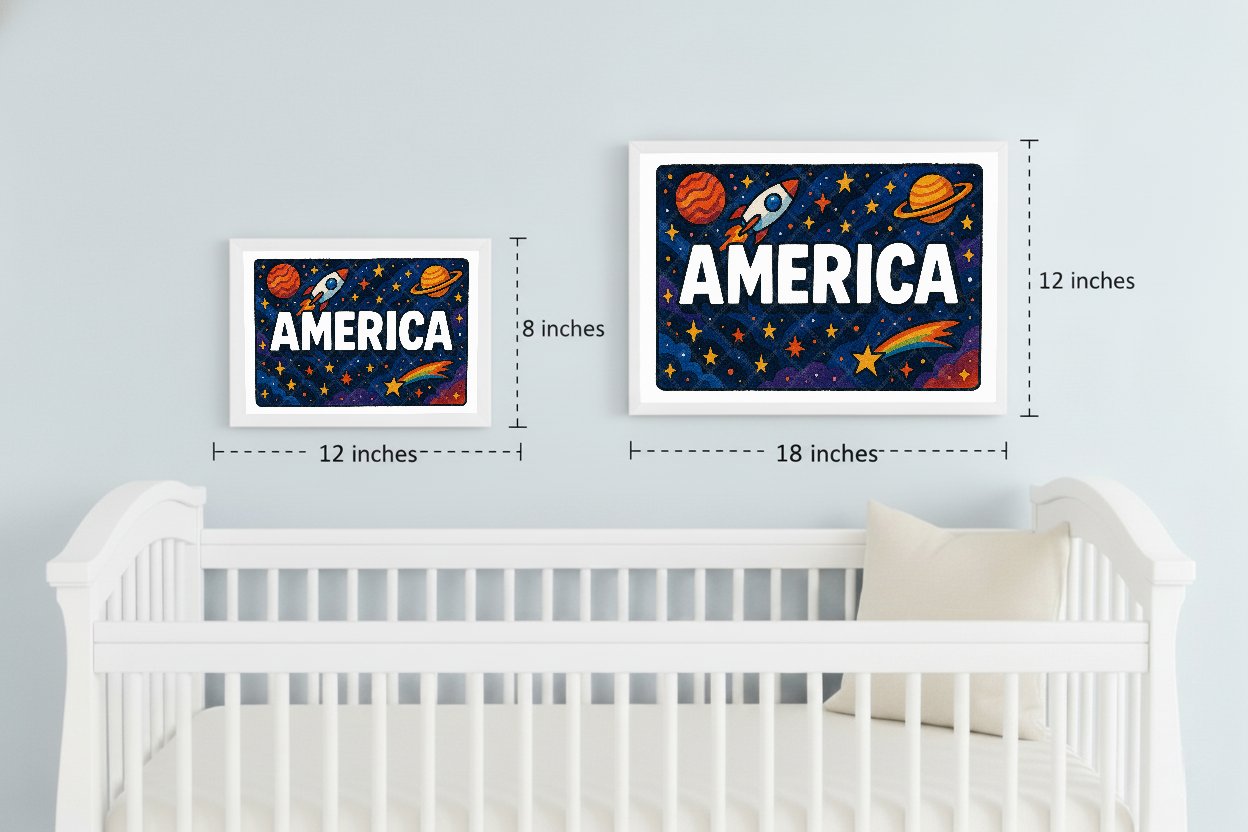 Personalized space nursery art for kids – America name print