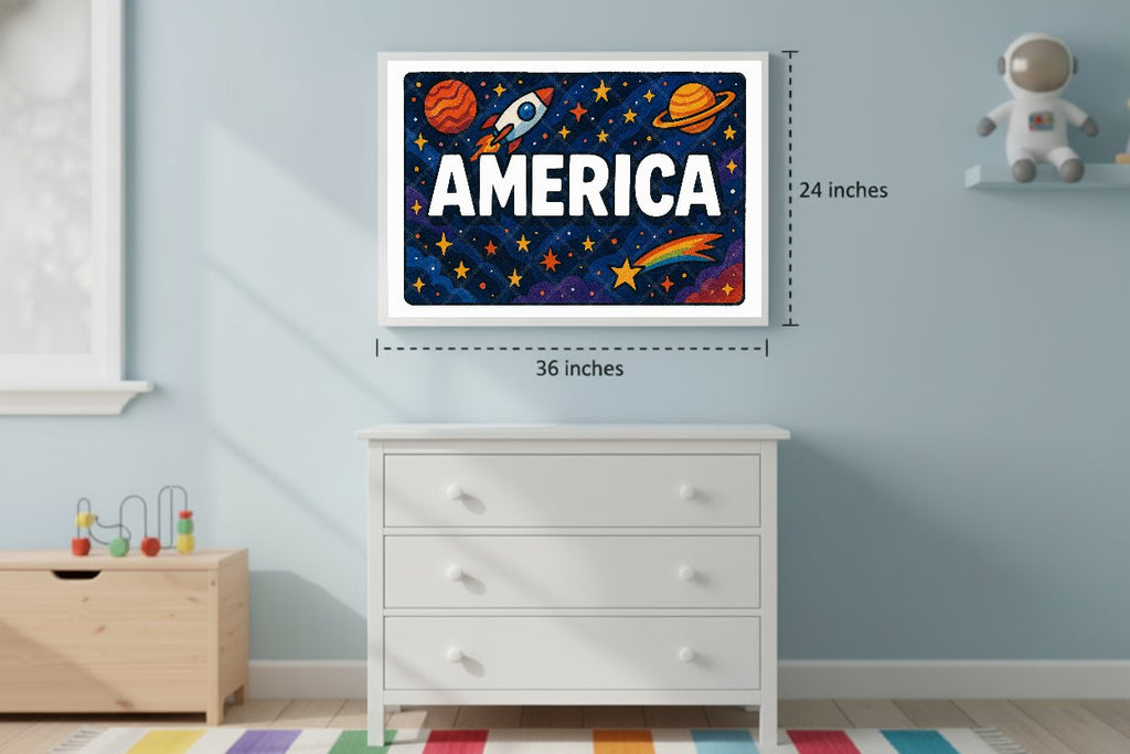 Personalized space nursery art for kids – America name print