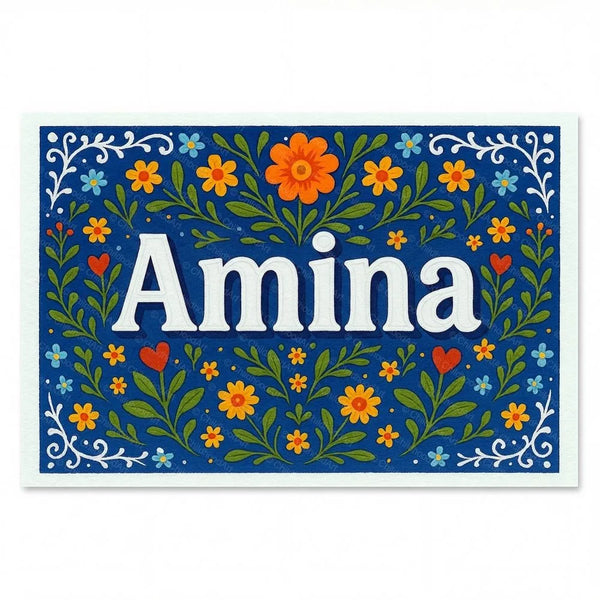 Personalized Amina name art print in the Floral farmhouse style
