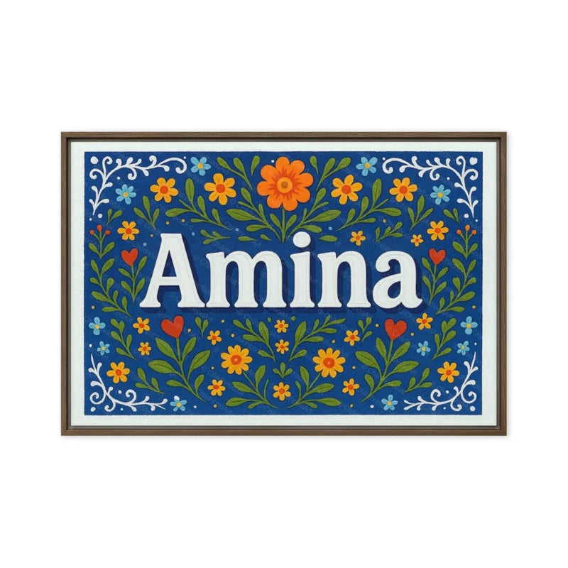 Amina Name Art - Floral Farmhouse personalized wall print for kids