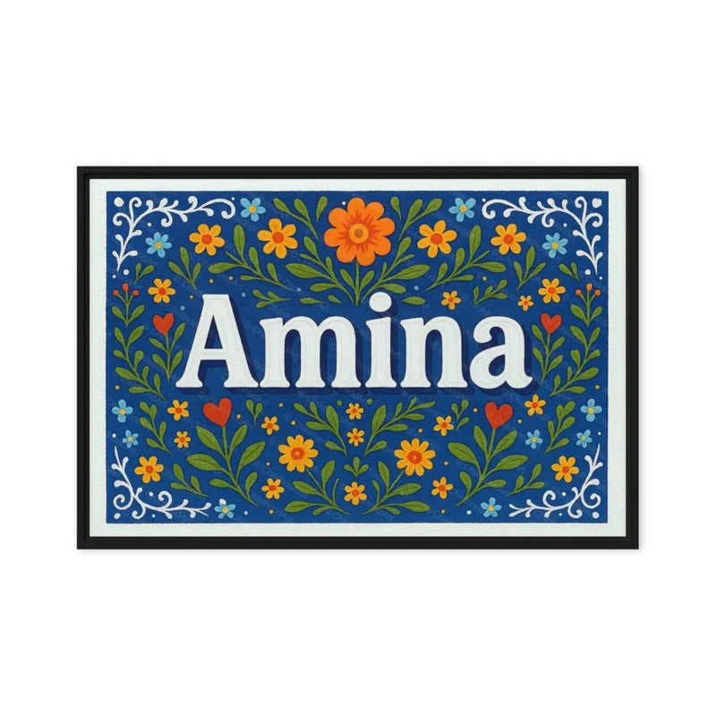 Amina Name Art - Floral Farmhouse personalized wall print for kids