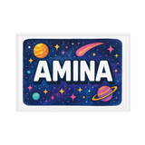 Amina Name Art - Space Explorers personalized wall print for kids