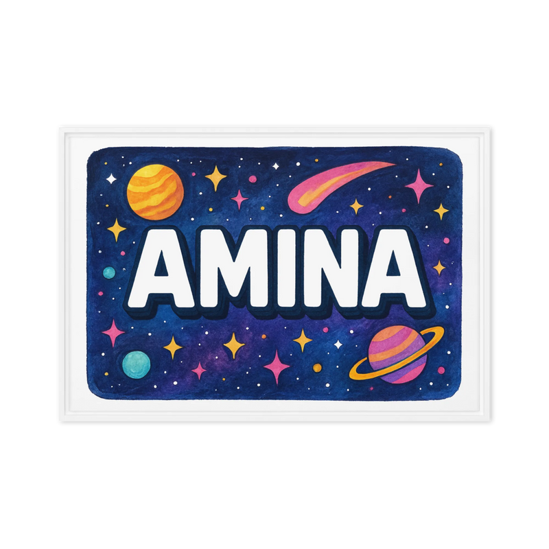 Amina Name Art - Space Explorers personalized wall print for kids