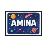 Amina Name Art - Space Explorers personalized wall print for kids