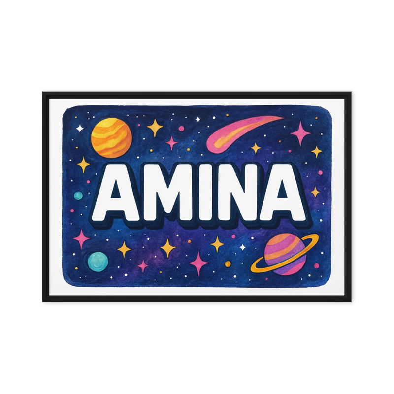 Amina Name Art - Space Explorers personalized wall print for kids